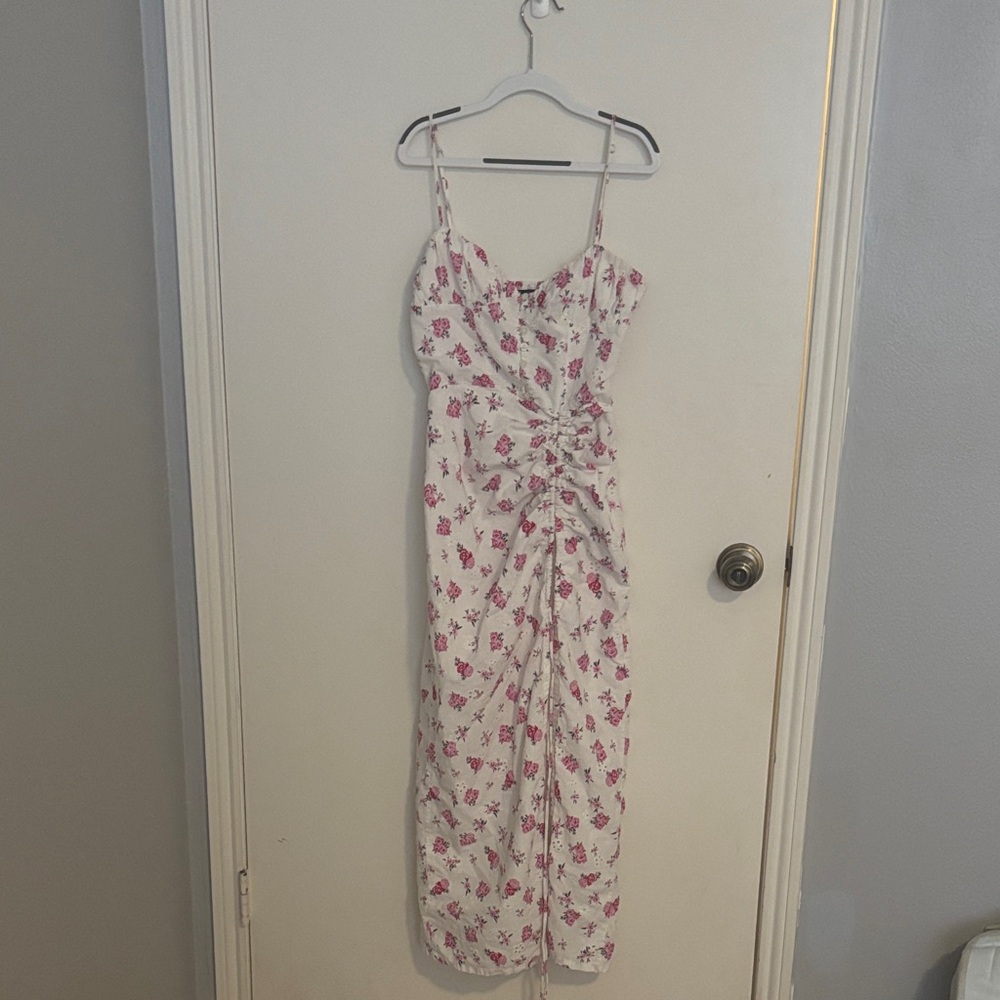 Zara White and Pink Floral Maxi Dress